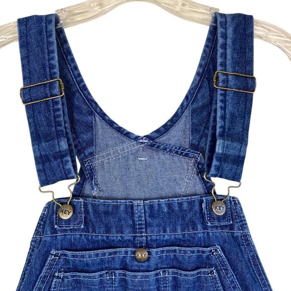 KEY Vtg Bib Style Denim Overalls Carpenter Relaxed Fit Cropped Dark Blue Sz 4 - Picture 3 of 16